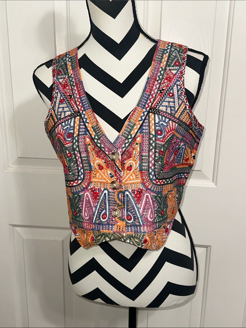 Bombay Paisley Boho V-Neck Embroidered Crop Festival Vest
